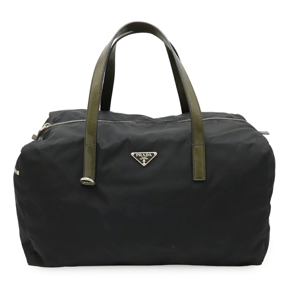 Prada Triangle Boston Bag Shoulder Tote Enamel NERO Black